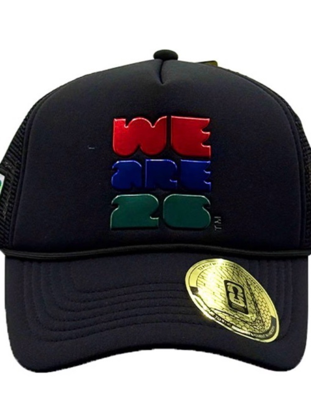 WE ARE 26 Trucker Cap in Black with Red/Blue/Green Logo